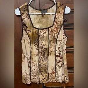 Elegant Floral Sleeveless Top - Tan and Brown